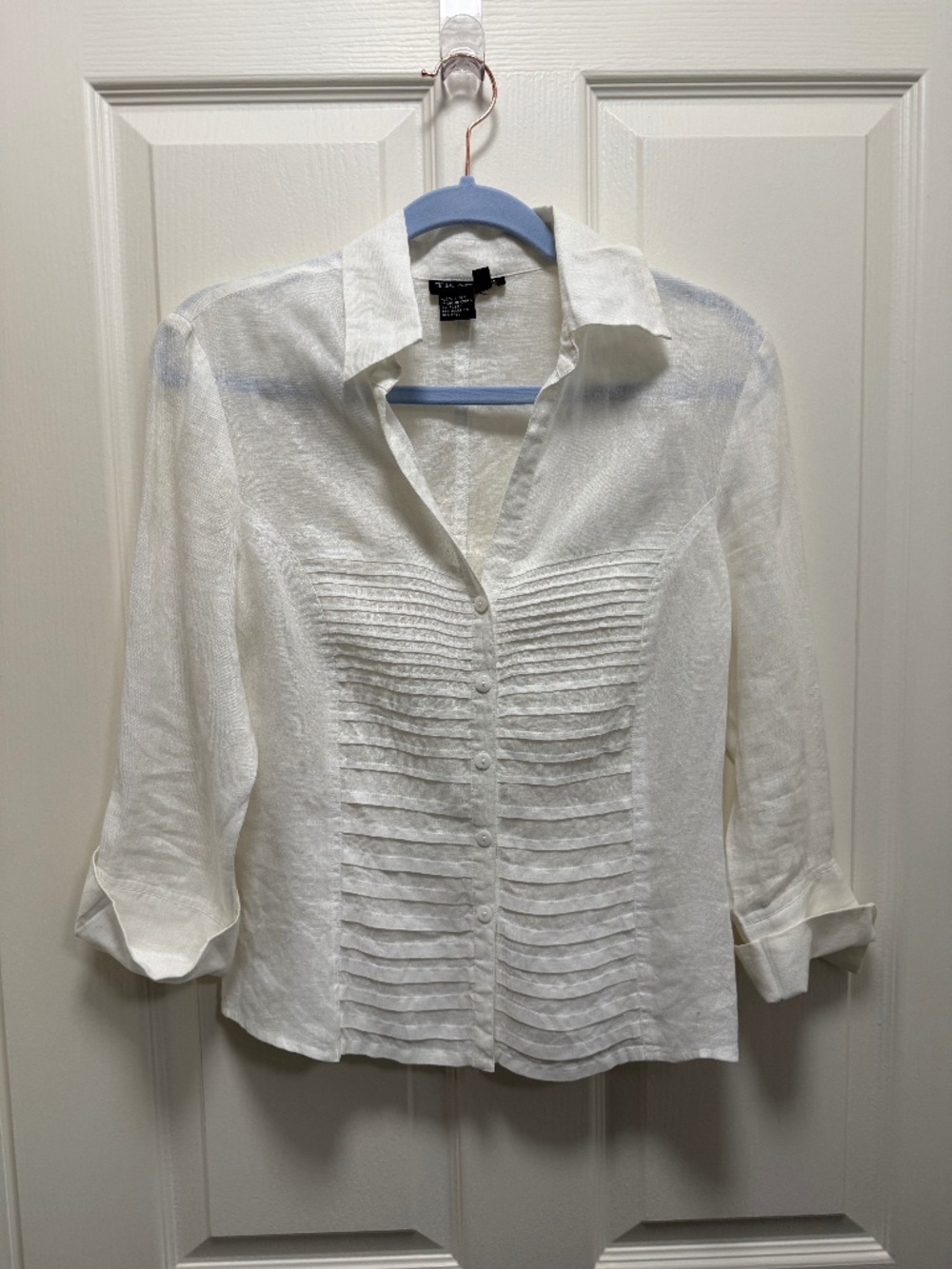 White Linen Pleated Front Blouse Size S